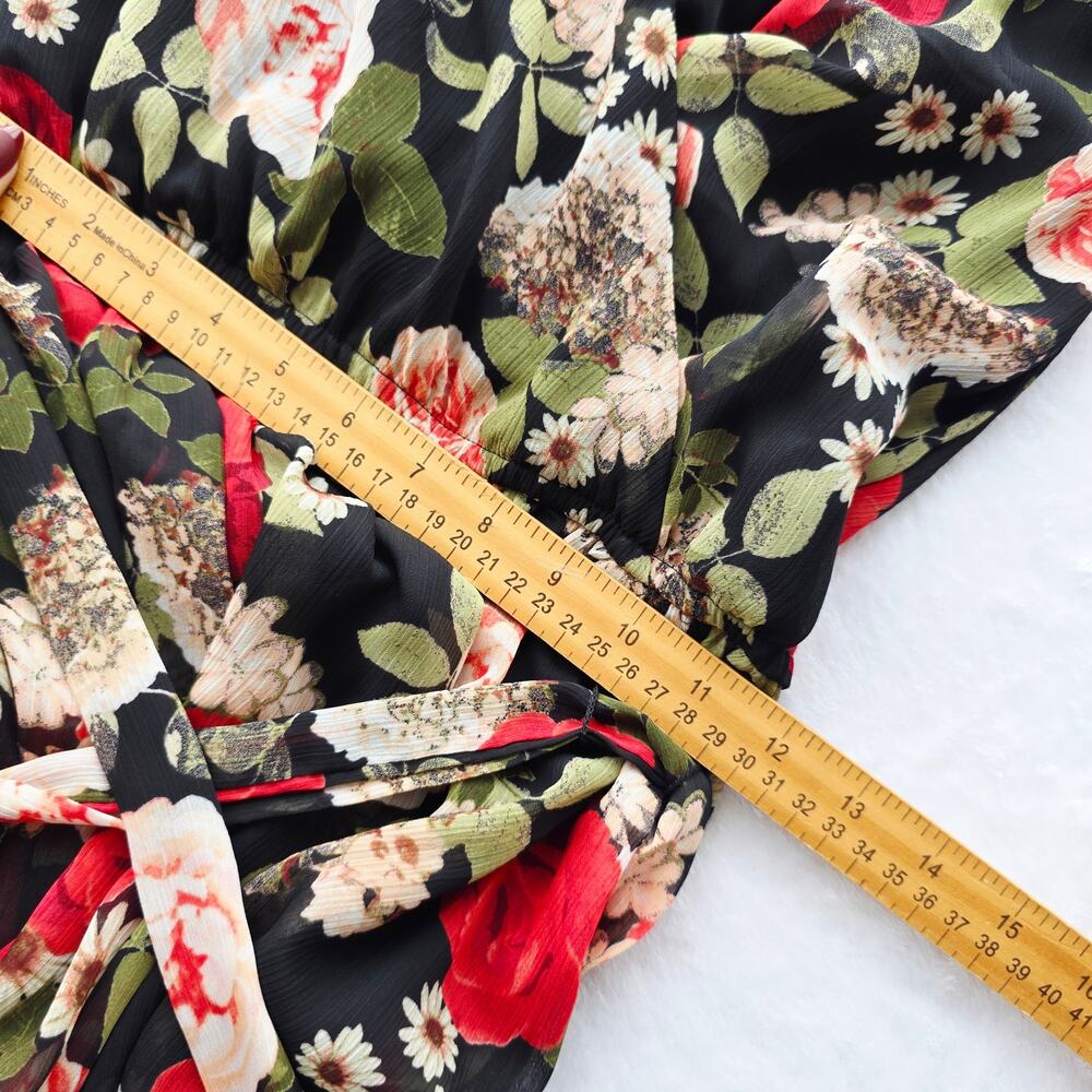 Disney Beauty Beast Maxi Dress S Black Floral Wrap Tie Cottage Romantic Feminine - Picture 14 of 16